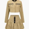 Solid Button Fake Pockets Skirt Set>MICAS New