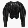 Solid Button Faux Leather Jacket>MICAS Sale