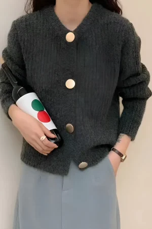 Solid Button Sweater Cardigan>MICAS Clearance