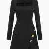 Solid Button Zipper Asymmetrical Mini Dress>MICAS Fashion