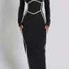 Solid Contrast Binding Slit Maxi Dress>MICAS Clearance