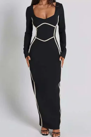 Solid Contrast Binding Slit Maxi Dress>MICAS Clearance