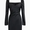 Solid Cowl Neck Long Sleeve Mini Dress>MICAS Clearance