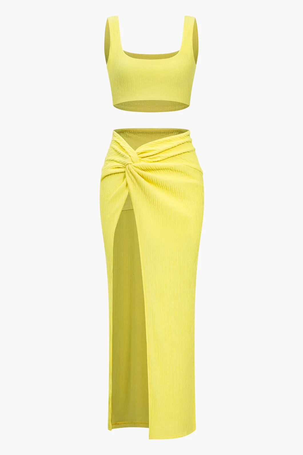 Solid Crop Tank Top And Slit Twist Knot Skirt Set>MICAS Hot