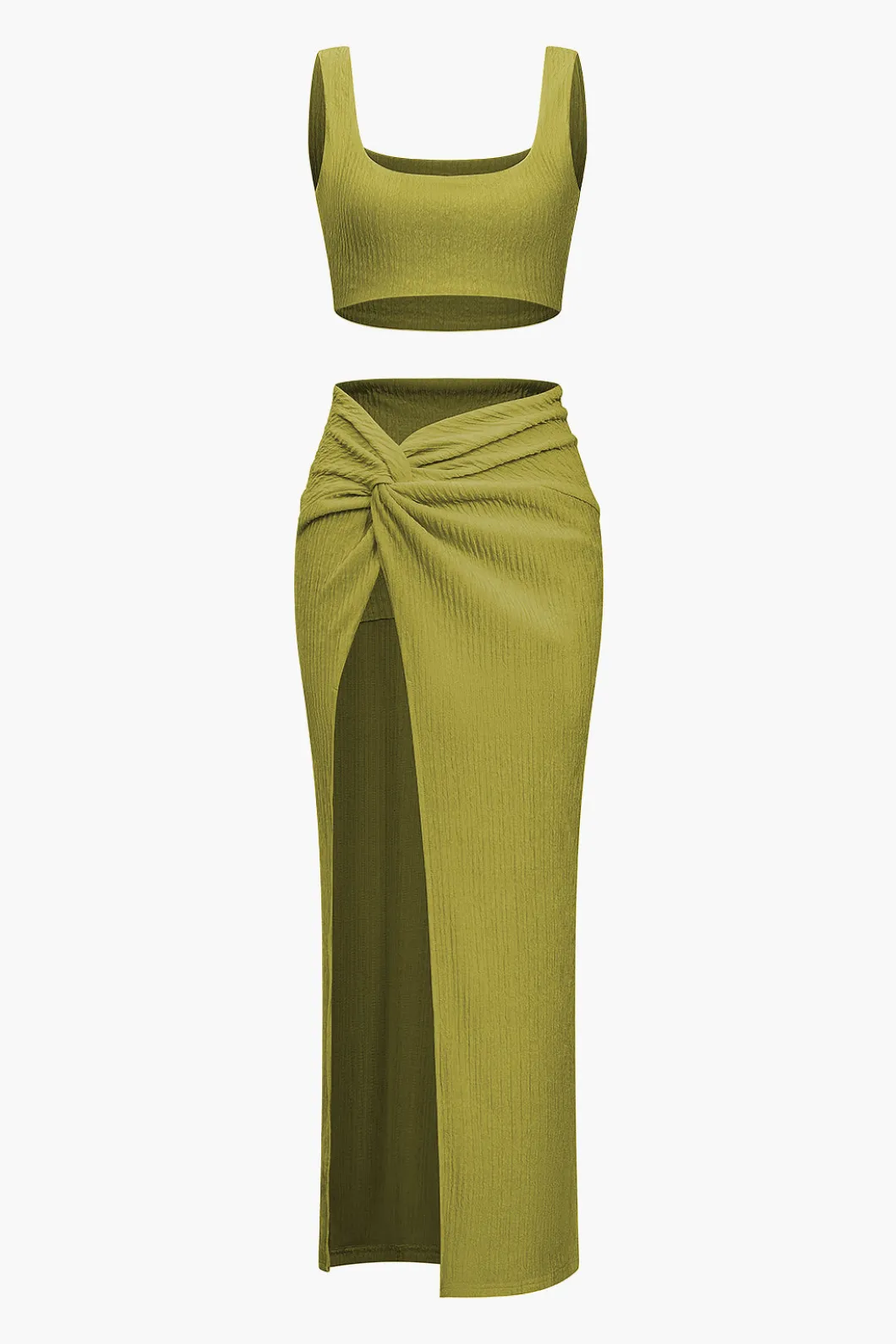Solid Crop Tank Top And Slit Twist Knot Skirt Set>MICAS Hot