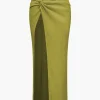 Solid Crop Tank Top And Slit Twist Knot Skirt Set>MICAS Hot