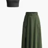 Solid Crop Tank Top And Zipper Pocket Pleated Skirt Set>MICAS Hot