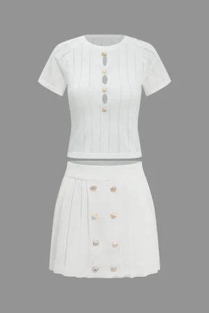 Solid Cut Out Button Skirt Set>MICAS Sale