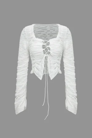 Solid Cut Out Tie Up Long-Sleeve Top>MICAS Sale