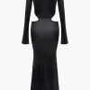 Solid Cut Out Twist Knot Long-Sleeve Maxi Dress>MICAS Best