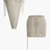 Solid Distressed Ladder Knit Tube Top And Tie Front Mini Skirt Set>MICAS Best