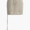 Solid Distressed Ladder Knit Tube Top And Tie Front Mini Skirt Set>MICAS Best