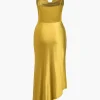 Solid Draped Cowl Neck Maxi Dress>MICAS Best