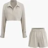Solid Drawstring Frayed Shorts Set>MICAS Outlet