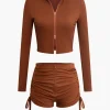 Solid Drawstring Zipper Shorts Set>MICAS Sale