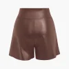 Solid Faux Leather Asymmetrical Zipper Shorts>MICAS Online
