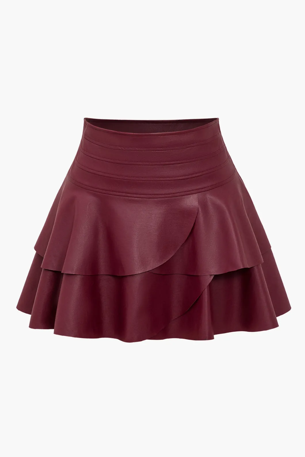 Solid Faux Leather Asymmetrical Layer Skirt>MICAS Outlet