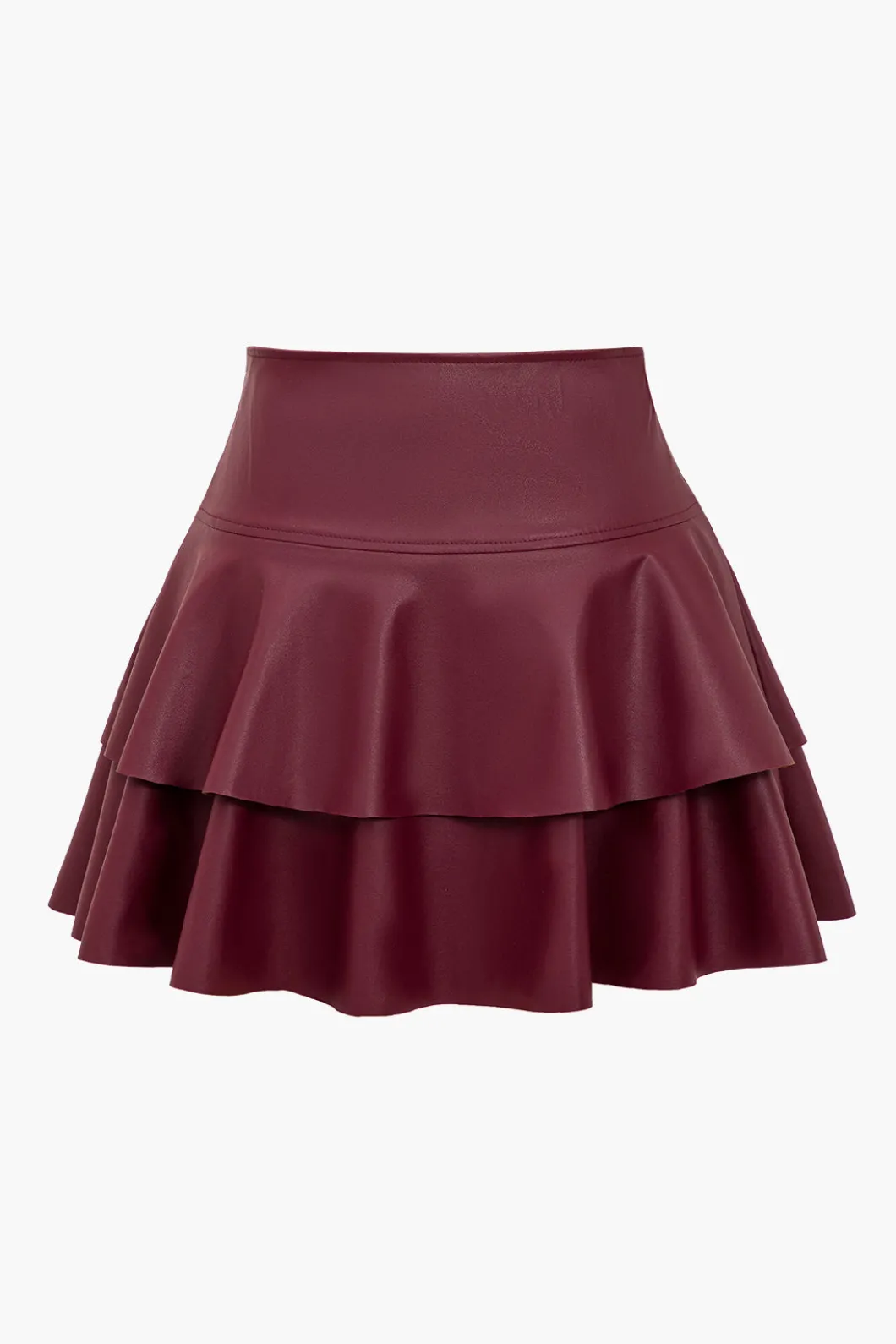 Solid Faux Leather Asymmetrical Layer Skirt>MICAS Outlet