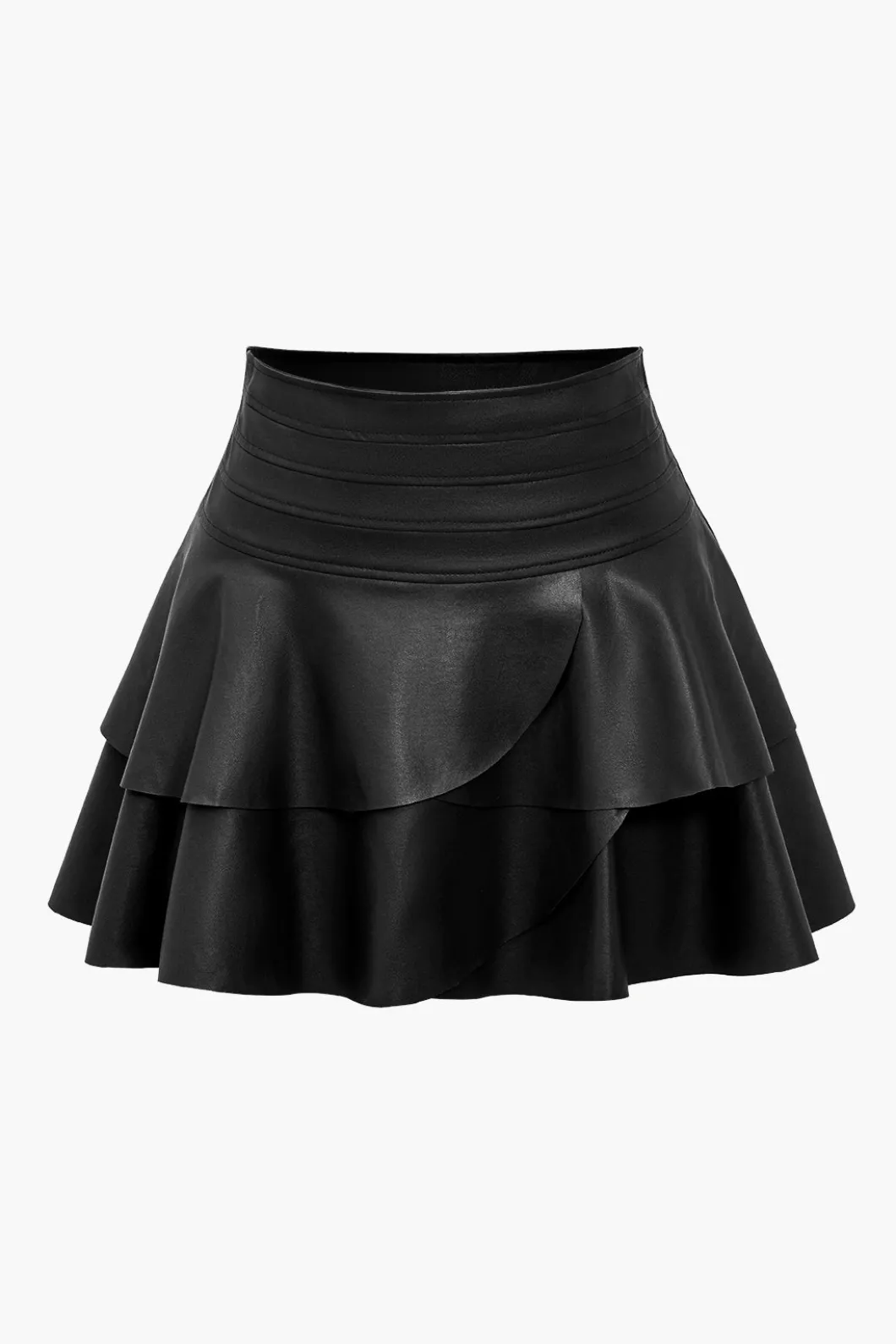 Solid Faux Leather Asymmetrical Layer Skirt>MICAS Outlet