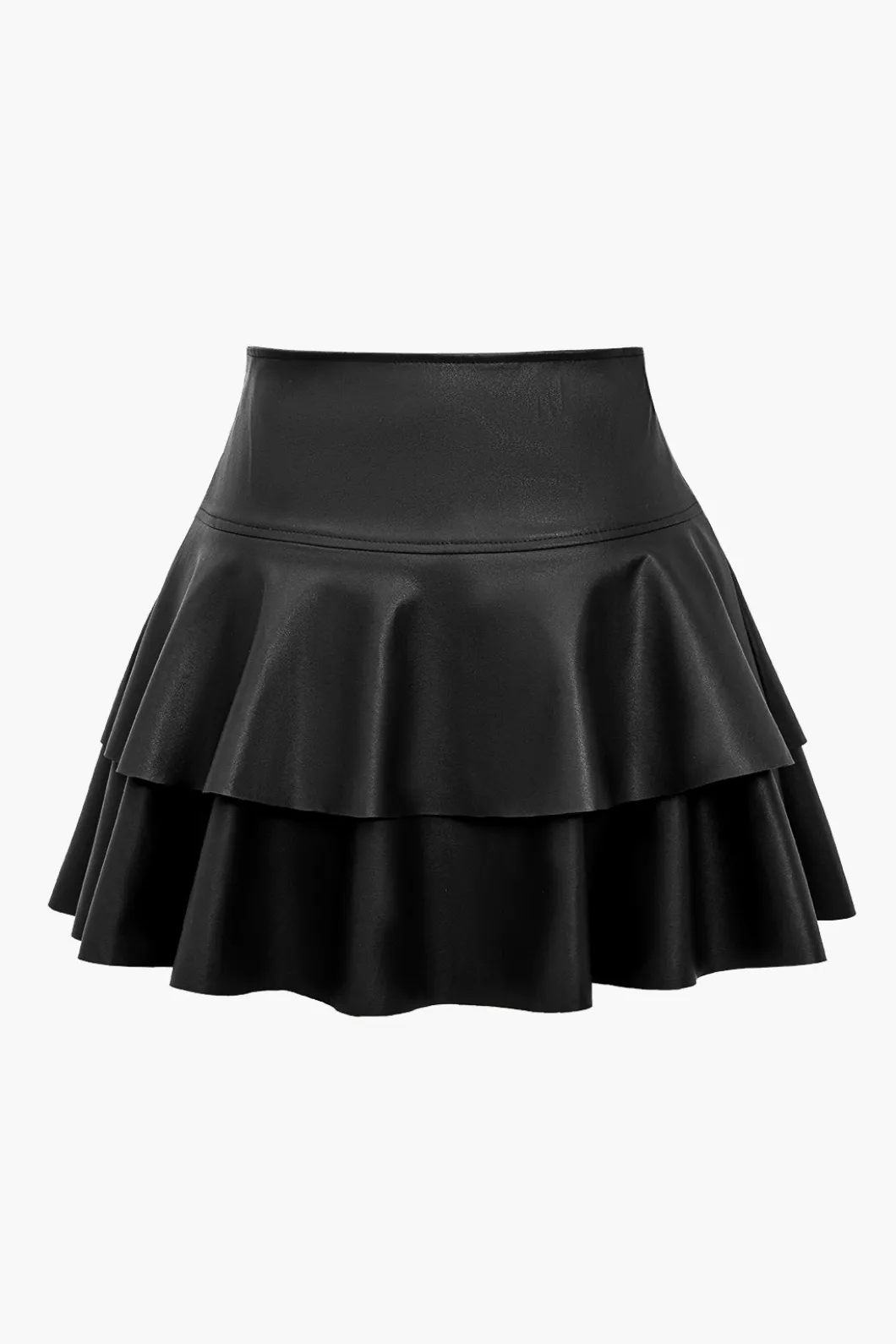 Solid Faux Leather Asymmetrical Layer Skirt>MICAS Outlet