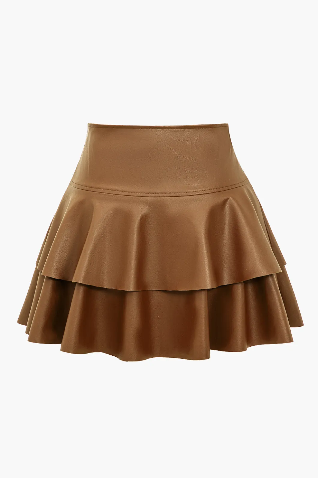 Solid Faux Leather Asymmetrical Layer Skirt>MICAS Outlet
