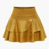Solid Faux Leather Asymmetrical Layer Skirt>MICAS Outlet