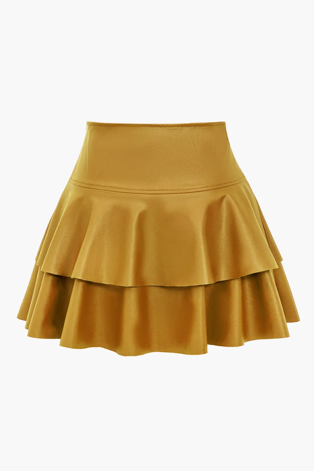 Solid Faux Leather Asymmetrical Layer Skirt>MICAS Outlet