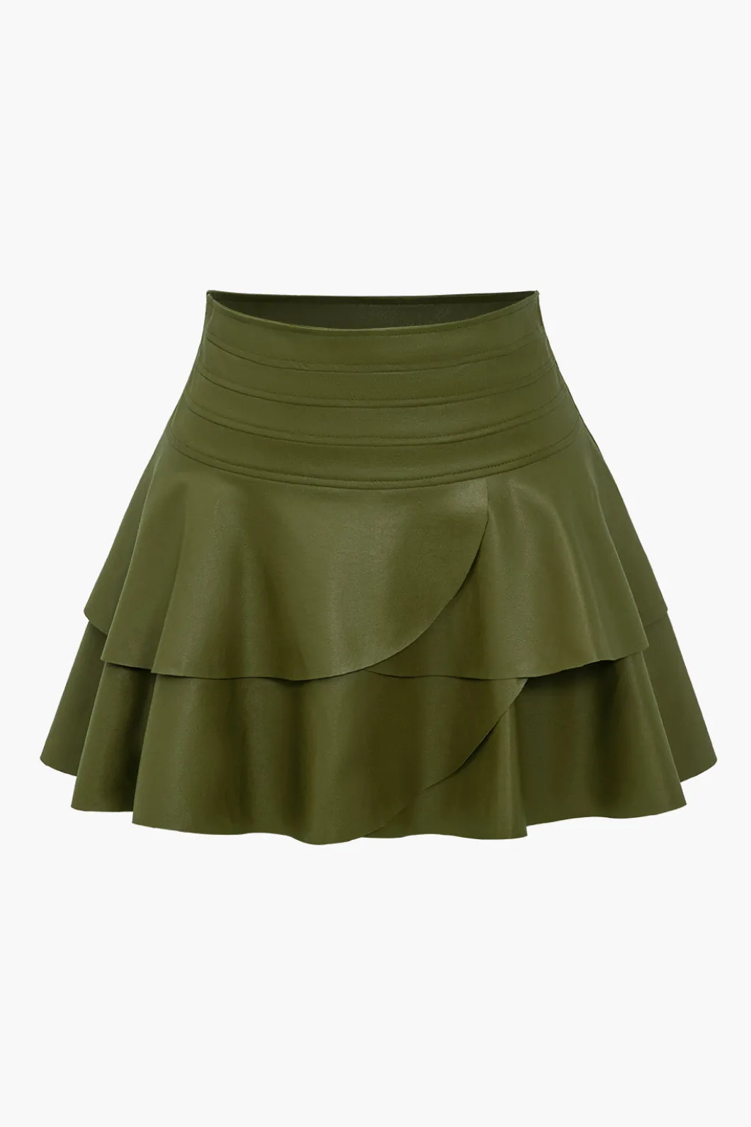 Solid Faux Leather Asymmetrical Layer Skirt>MICAS Outlet