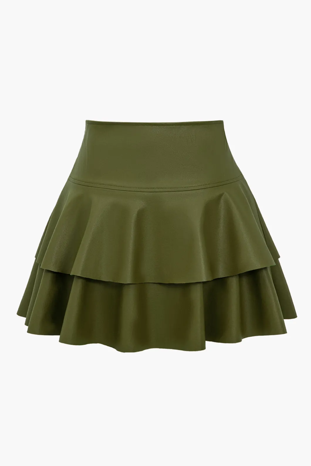 Solid Faux Leather Asymmetrical Layer Skirt>MICAS Outlet
