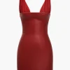 Solid Faux Leather Backless Mini Dress>MICAS Online
