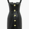 Solid Faux Leather Button Mini Dress>MICAS Hot