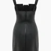 Solid Faux Leather Button Mini Dress>MICAS Hot