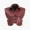 Solid Faux Leather Button Pocket Vest>MICAS Sale