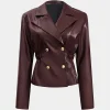 Solid Faux Leather Double Breasted Jacket>MICAS Hot
