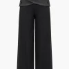 Solid Faux Leather Patchwork High Waist Crossed Pocket Trousers>MICAS Discount