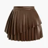 Solid Faux Leather Pleated Asymmetrical Skirt>MICAS Online
