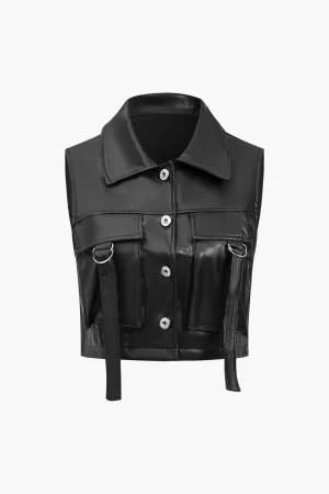 Solid Faux Leather Pocket Vest>MICAS Best