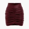 Solid Faux Leather Ruched Skirt>MICAS Sale