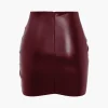 Solid Faux Leather Ruched Skirt>MICAS Sale