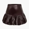 Solid Faux Leather Ruched Skirt>MICAS Clearance