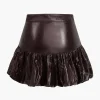 Solid Faux Leather Ruched Skirt>MICAS Clearance
