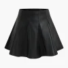 Solid Faux Leather Ruched Skirt>MICAS Hot