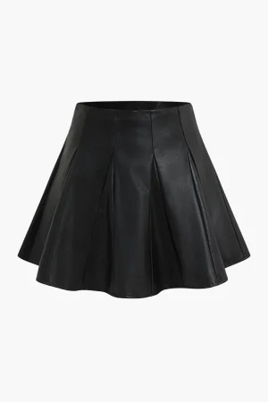 Solid Faux Leather Ruched Skirt>MICAS Hot