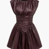 Solid Faux Leather Ruched Mini Dress>MICAS Sale