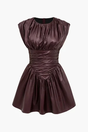 Solid Faux Leather Ruched Mini Dress>MICAS Sale