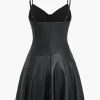 Solid Faux Leather Slip Bustier Mini Dress>MICAS Best
