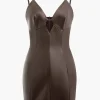 Solid Faux Leather Slip Cut Out Mini Dress>MICAS Best
