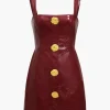 Solid Faux Leather Strap Mini Dress>MICAS Hot