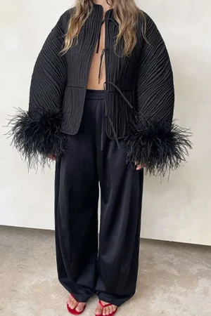 Solid Faux Leather Tie-Up Puffer>MICAS Outlet