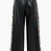 Solid Faux Leather Trousers With Fringe>MICAS Online
